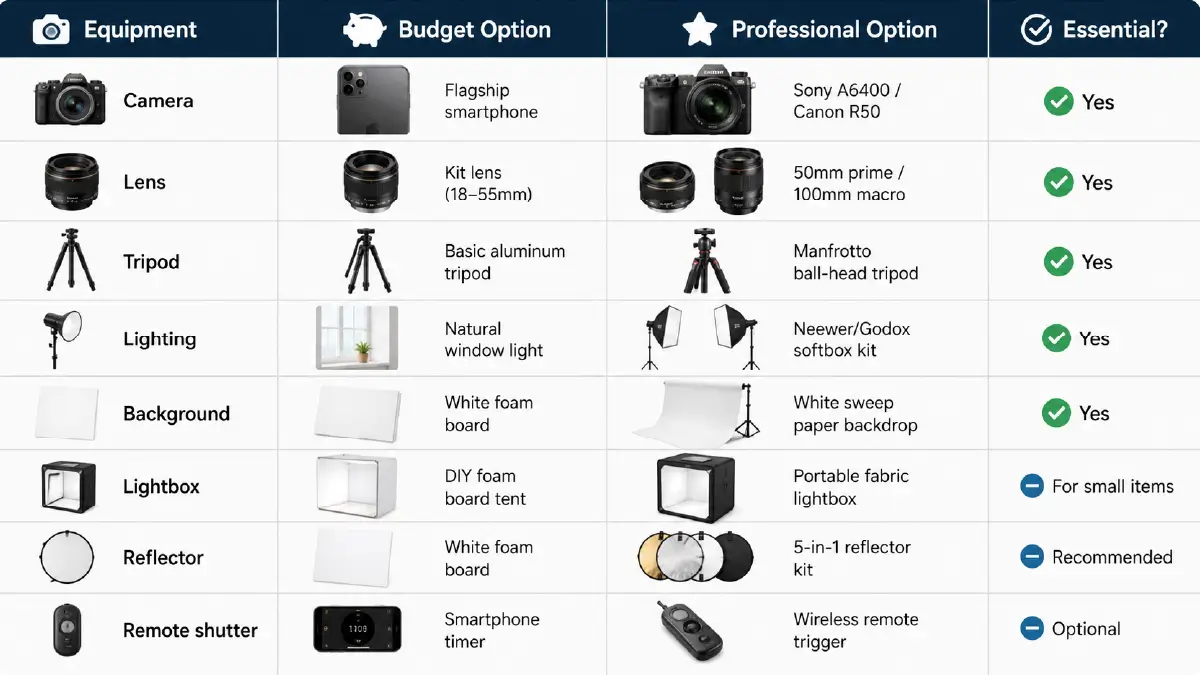 A Complete Guide to E-Commerce Product Photography (2026): Tips, Equipment & Editing Equipment Checklist at a Glance