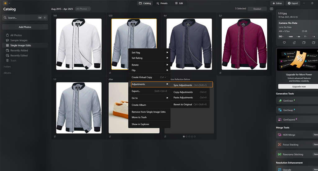Batch Process the Images by Luminar Neo | retouching zone, product photo editing service