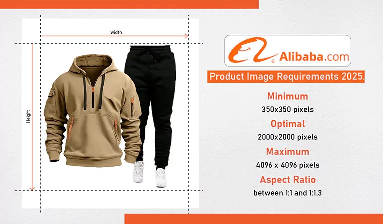 Ghost Mannequin Product image size Requirements by platform Alibaba product image size requirements