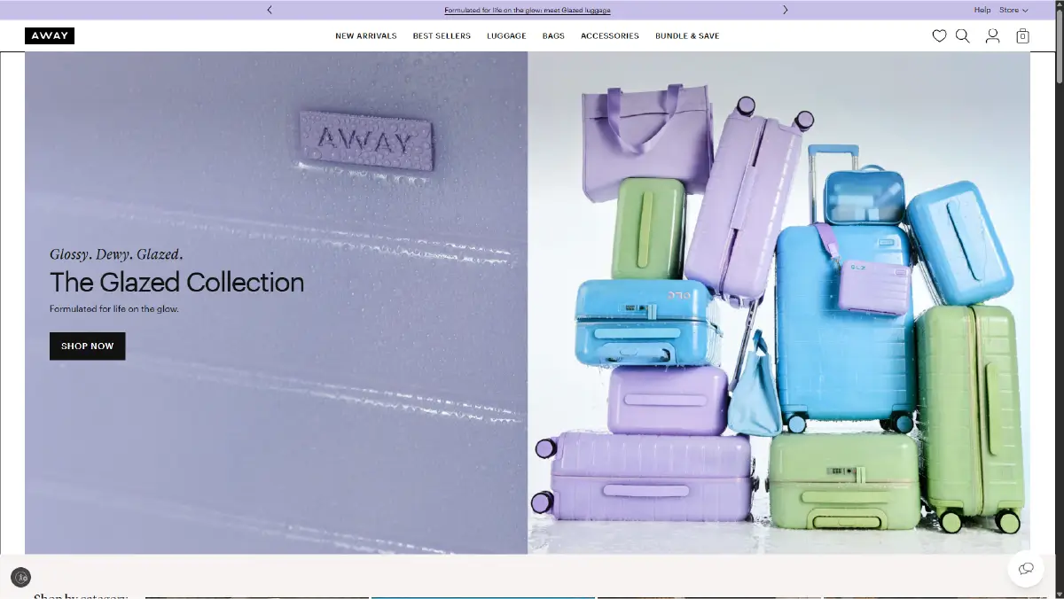 Top 10 D2C Accessory Brands Owned Ecommerce Channels in 2026 website home page of Away