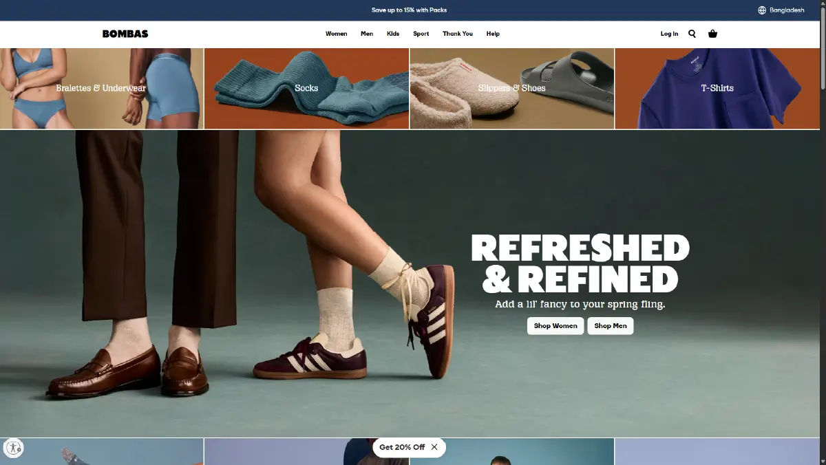 Top 10 D2C Accessory Brands Owned Ecommerce Channels in 2026 Bombas of website home page
