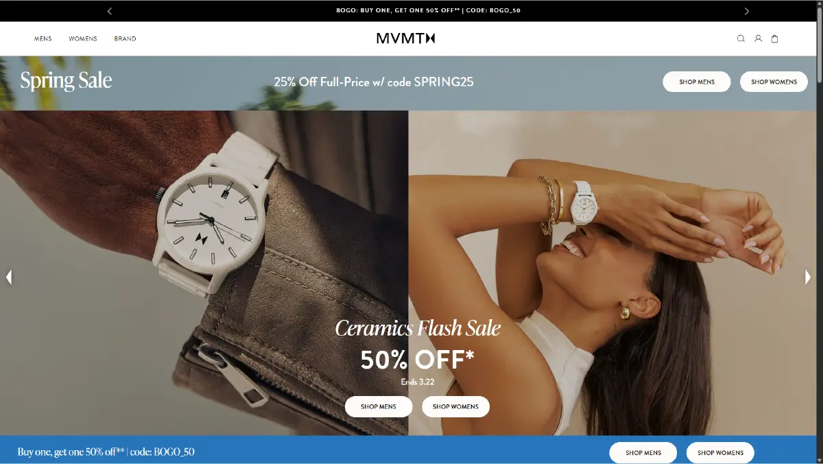 Top 10 D2C Accessory Brands Owned Ecommerce Channels in 2026 website home page of MVMT