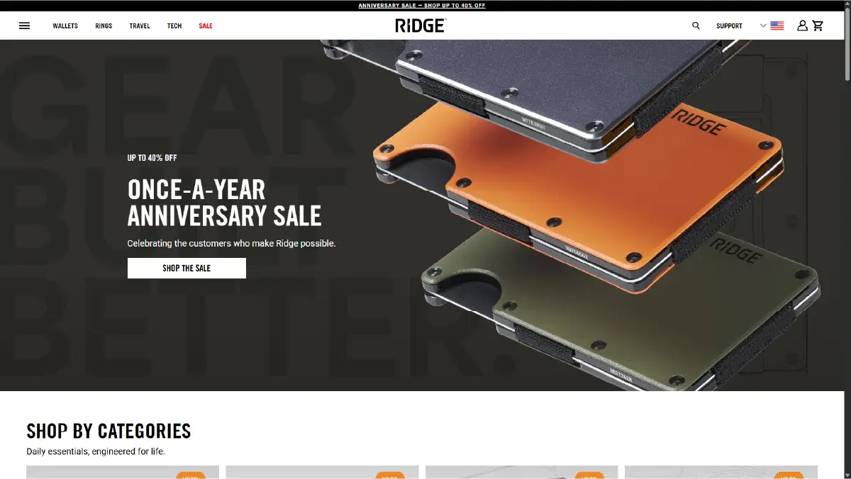 Top 10 D2C Accessory Brands Owned Ecommerce Channels in 2026 Ridge website home page