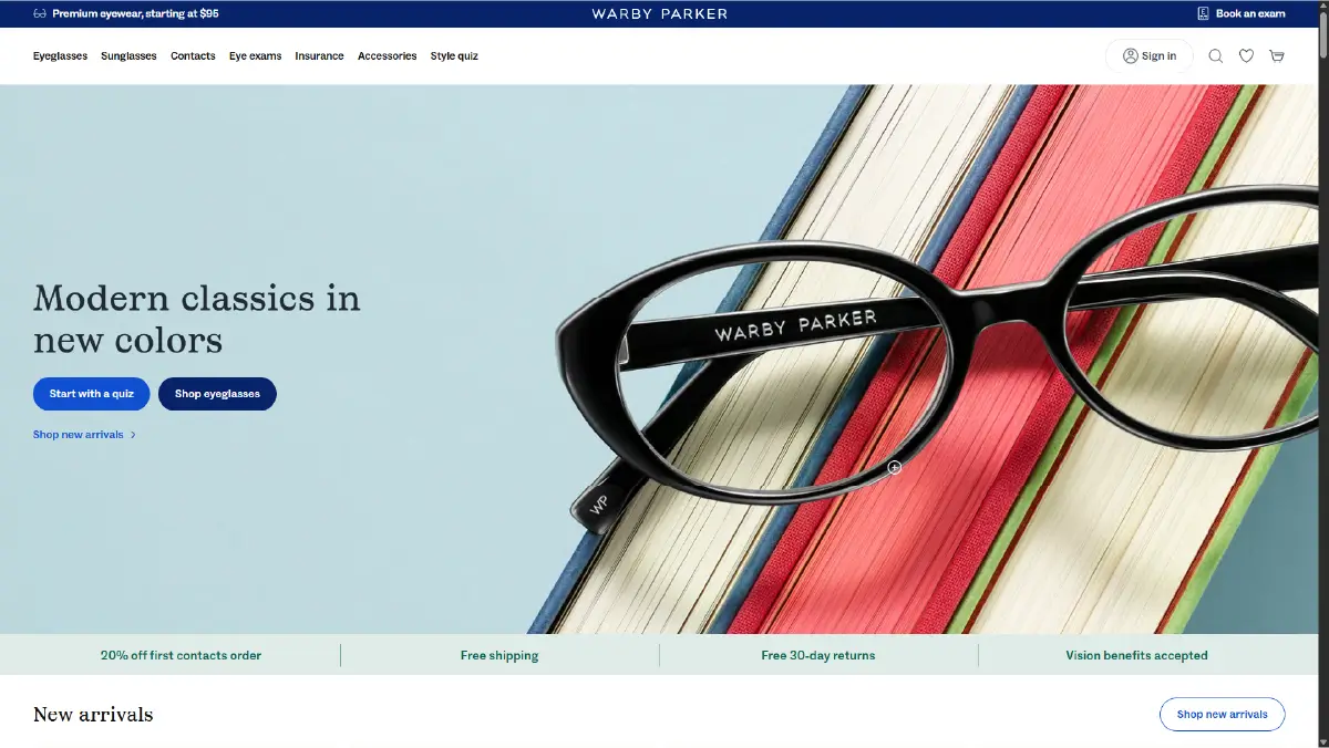 Top 10 D2C Accessory Brands Owned Ecommerce Channels in 2026 Warby Parker website home page