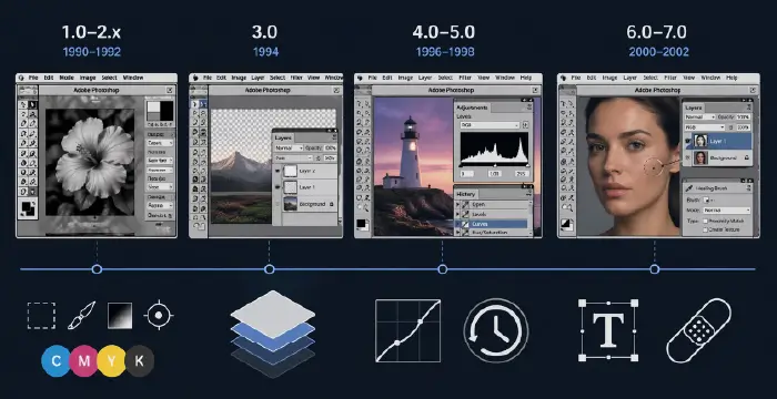 History of Adobe Photoshop (1987–2026): Timeline, Versions & Evolution The Formative Years (Photoshop 1.0–7.0): Building the Digital Darkroom