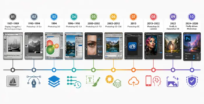 History of Adobe Photoshop (1987–2026): Timeline, Versions & Evolution Timeline of Key Versions & Milestones (1987–2026)