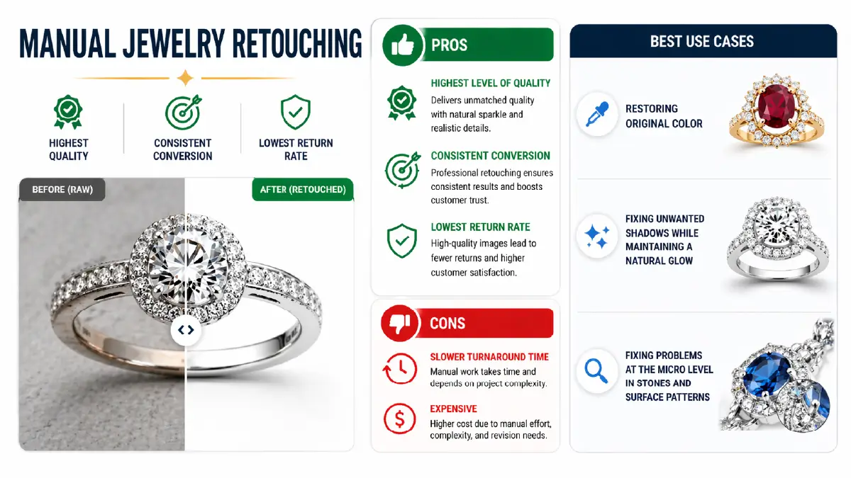 Manual vs AI Jewelry Image Editing: Which Wins for E-Commerce in 2026? Manual Jewelry Retouching
