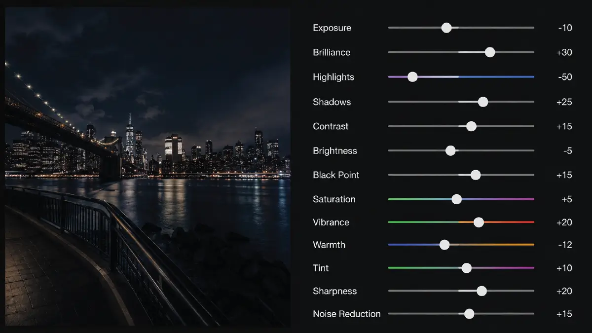 iPhone Photo Edit Settings Formula: Copy-Ready Values for TikTok, Instagram, Night, and More Night/Dark Settings Formula