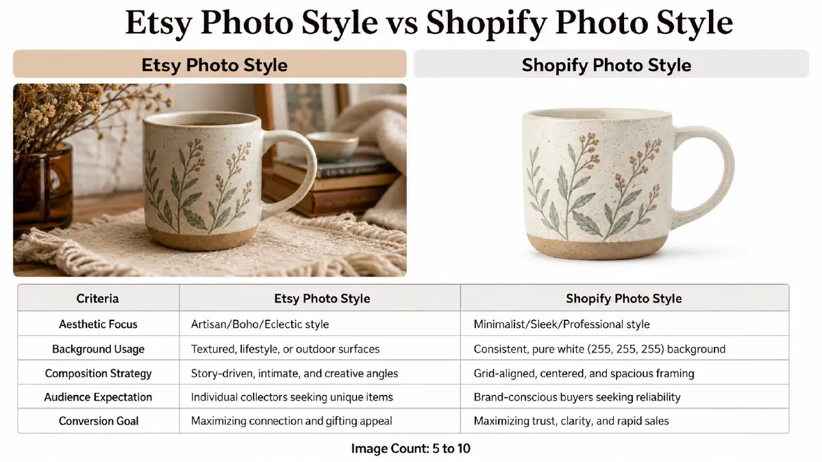 Jewelry Photography Lighting and Editing Guide for Etsy and Shopify Sellers 2026 Etsy Photo Style vs Shopify Photo Style