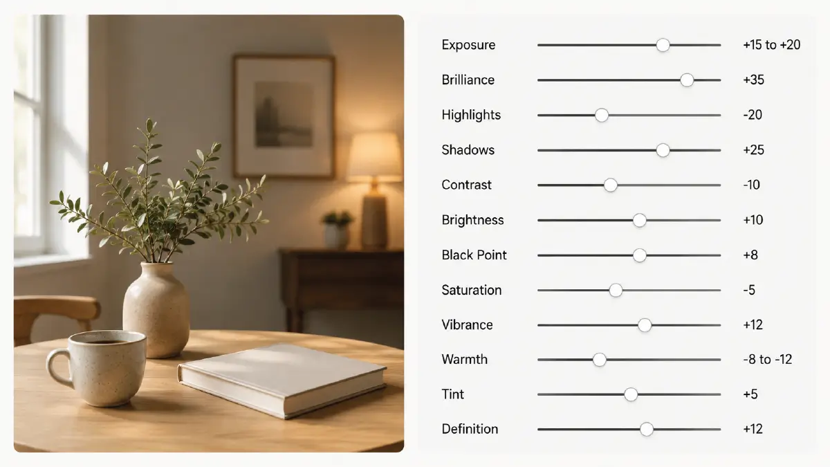 iPhone Photo Edit Settings Formula: Copy-Ready Values for TikTok, Instagram, Night, and More Formula for Indoor Photos