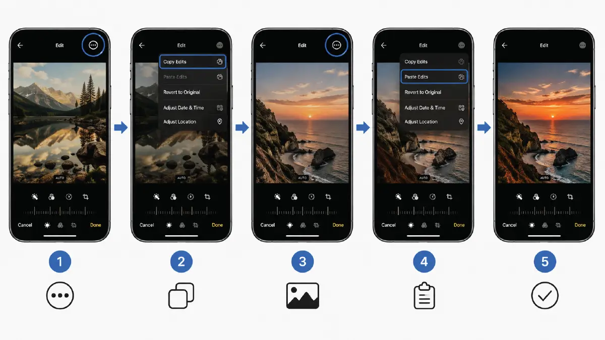 iPhone Photo Edit Settings Formula: Copy-Ready Values for TikTok, Instagram, Night, and More Applying a Formula to Batch Photos
