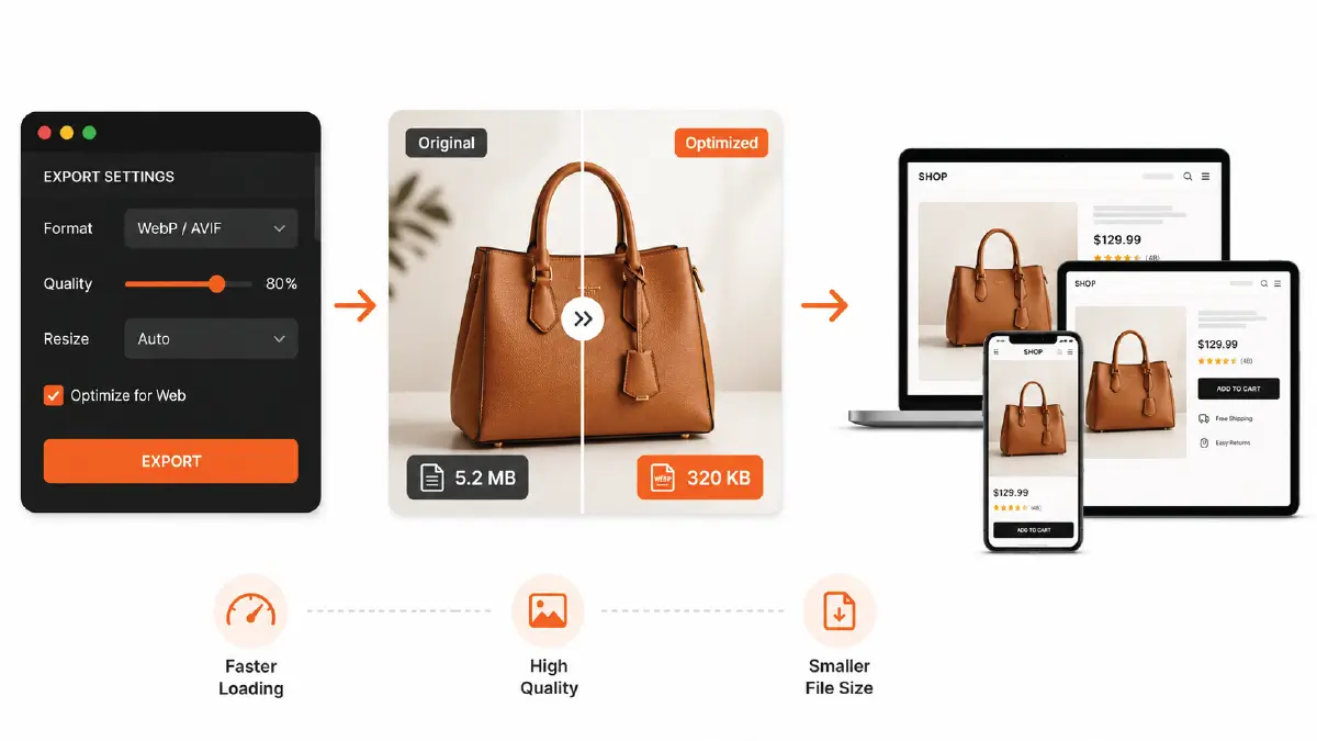Ecommerce Photo Editing Checklist: 14 Steps to Perfect Product Images Exporting in browser and device-friendly formats