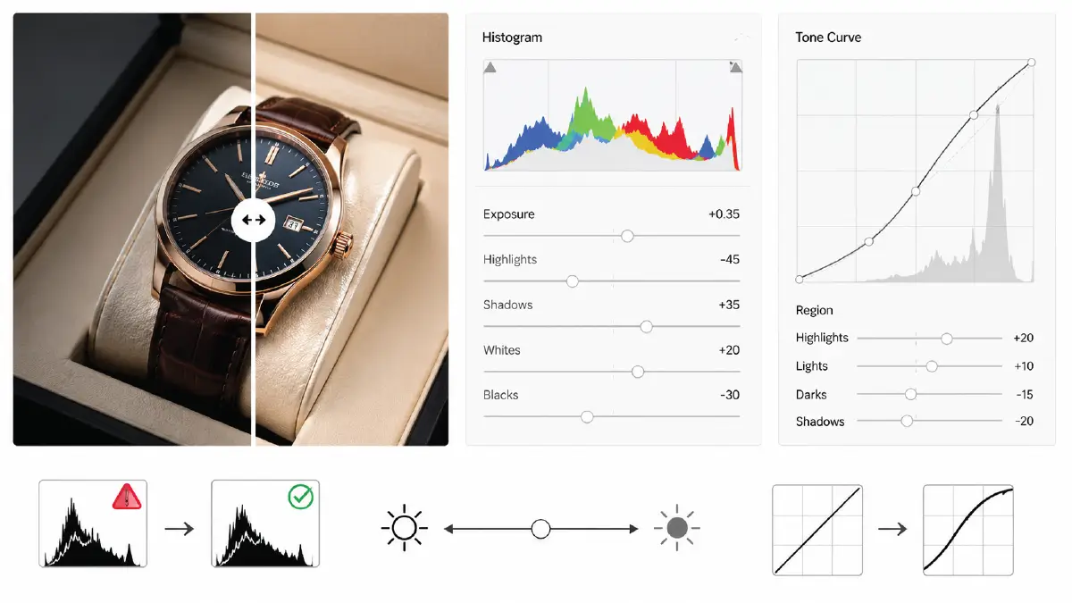Ecommerce Photo Editing Checklist: 14 Steps to Perfect Product Images Adjusting exposure, contrast, and dynamic range
