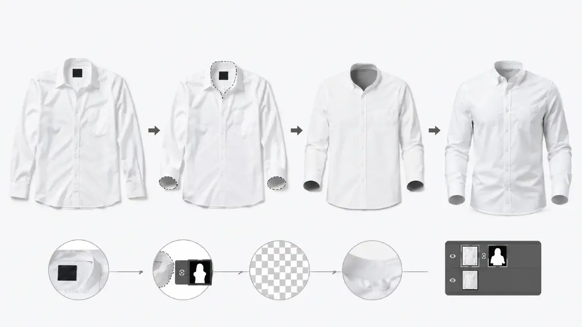 Ecommerce Photo Editing Checklist: 14 Steps to Perfect Product Images Ghost mannequin effect and neck joint