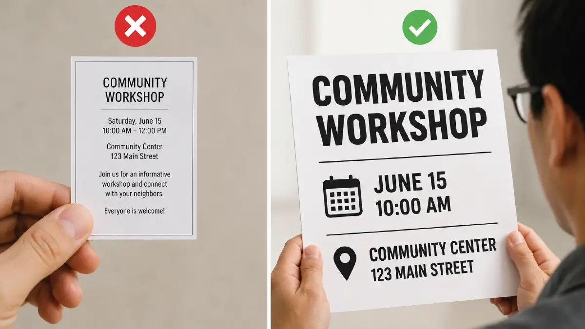 What Is the Standard Flyer Size for Digital and Print Campaigns As few words as possible in big and bold font