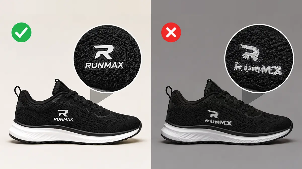 7 Costly AI-Generated Shoe Image Mistakes Footwear Sellers Make Melting of text and logos