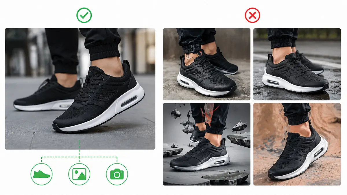On-Foot vs White Background Shoe Images: What Footwear Brands Need in 2026 AI Generated On-Foot Shoe Photo Problems