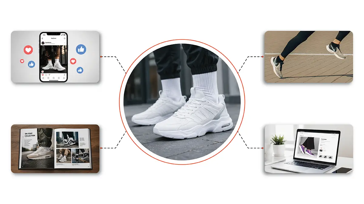 On-Foot vs White Background Shoe Images: What Footwear Brands Need in 2026 Where Are On-Foot Shoe Images Mostly Relevant?